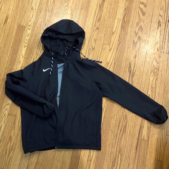 Black Nike women’s training full zip jacket. hood rolls into zipper, large - Picture 1 of 1